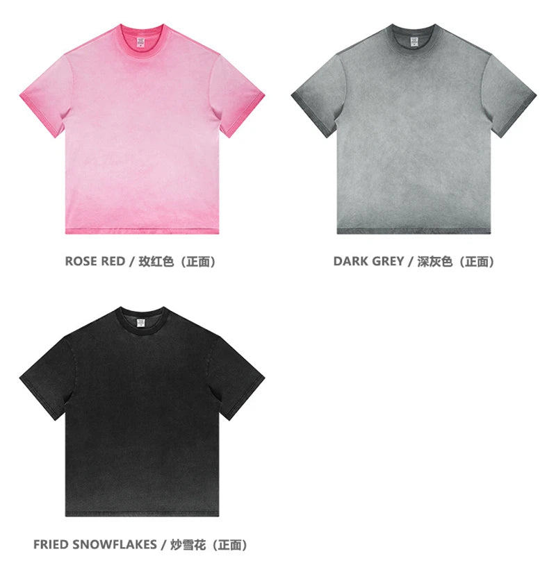 ZODF 2023 Men's Summer 255G Wash Gradient Fried Cotton T Shirt Round Neck Short Sleeve American Retro Loose T-Shirt HY0547