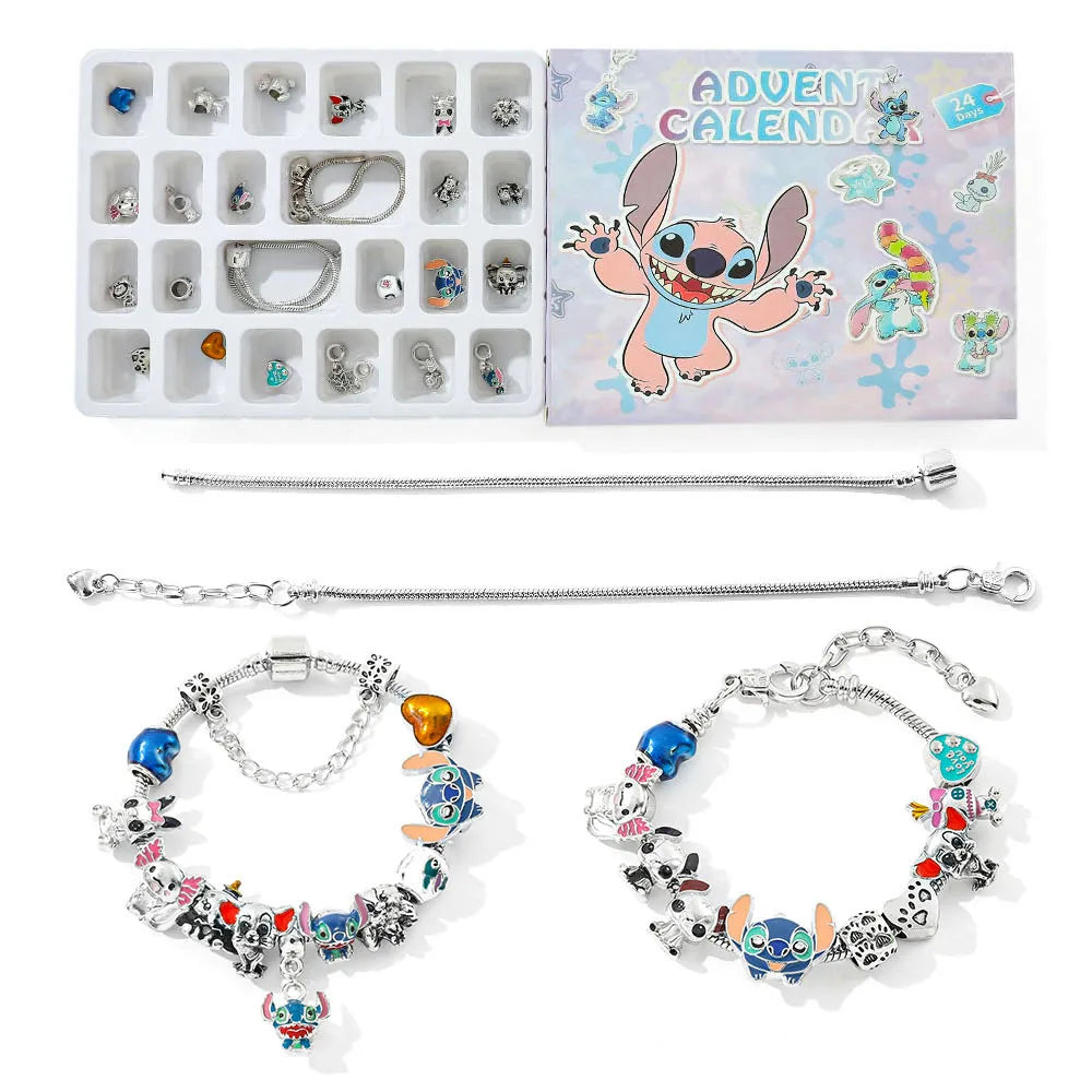 New Disney Stitch  24-Grid Christmas Countdown Calendar Blind Box - Alloy Bracelet Gift Set For Halloween & Xmas
