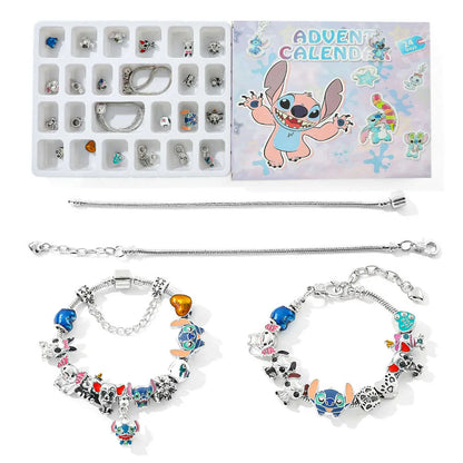 New Disney Stitch  24-Grid Christmas Countdown Calendar Blind Box - Alloy Bracelet Gift Set For Halloween & Xmas