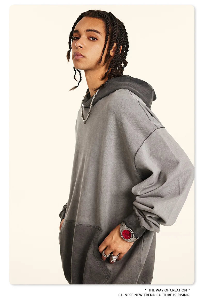 ZODF American Retro Washed Cotton Hoodie For Men Unisex Autumn High Street Oversized Knitted 380gsm Hooded Pullovers Coat HY0913