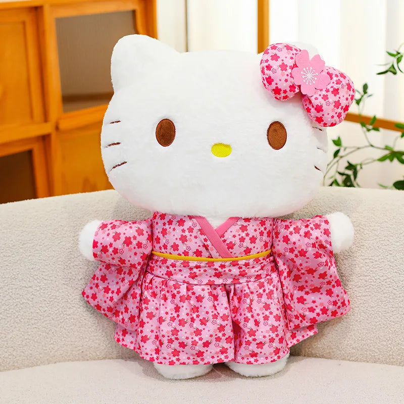 Sanrio Kawaii Hokkaido Japanese Kimono Hello Kitty Plush Toy Cute Sakura Kitten Stuffed Animal Kids Birthday Gift for Children