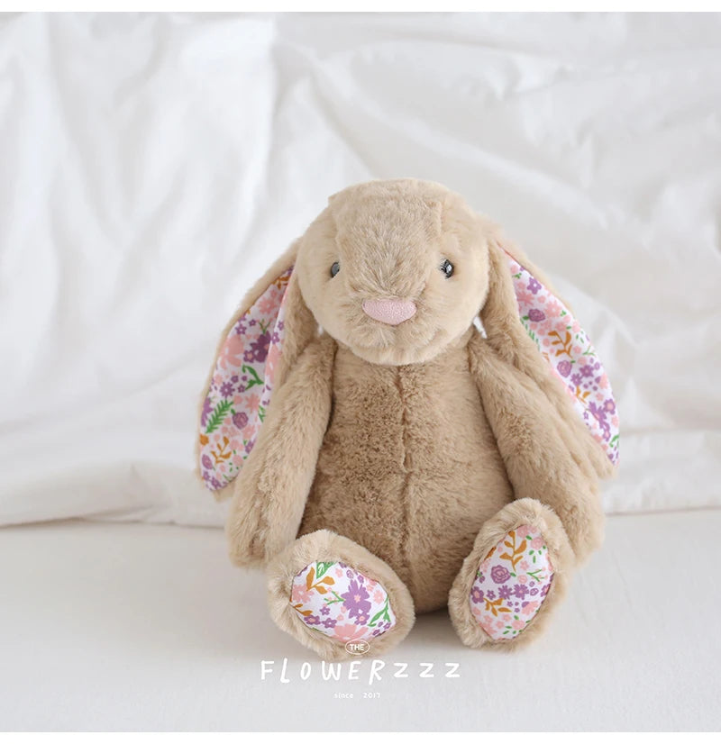 30cm Cartoon Floral Rabbit Plush Toy Pink White Bonnie Rabbit Stuffed Animal Doll Children's Room Decor Birthday Gift For Girl