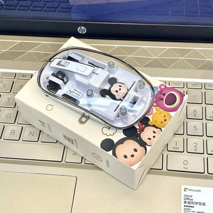 New Disney Wireless 2.4g Transparent Mouse Dual Bluetooth Charging Mute Silent Female Tablet Computer Notebook Office Gift