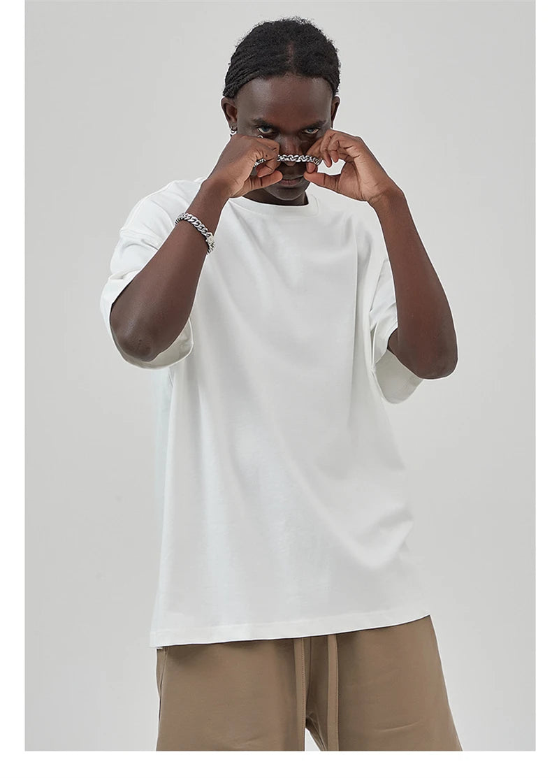ZODF Summer Men 100% Cotton Solid Oversized Heavyweight 305gsm No-Shrink T-Shirt HY0165