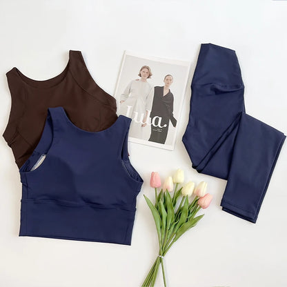 2 Piece Yoga Clothes Women's Gym Yoga Set Strap Cross Back Push Up Sport Bra High Waist Yoga Leggings Sportwear Workout Wear