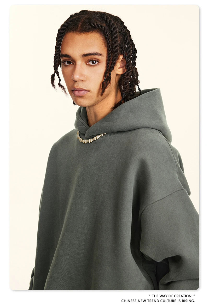 ZODF New Winter Men Solid Fleece Hoodies Unisex Women 345gsm Loose Warm Side Zipper Pocket Hooded Pullovers Brand Clothes HY0867