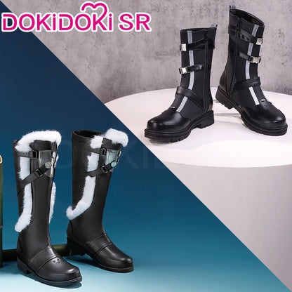 IN STOCK Rover Qiuyuan Cosplay Shoes Game Wuthering Waves DokiDoki-SR Black Leather Shoes Rover Cosplay Men Christmas Long Boots