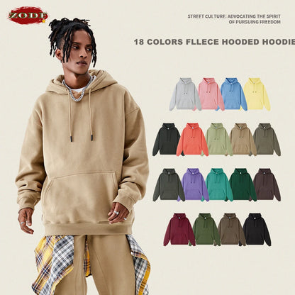 ZODF Casual Winter Men 350gsm Fleece Hoodie Unisex Loose Warm Solid Hooded Sweatshirt Pullover 18 Colors HY0728