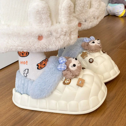 Disney Shelliemay Detachable Cotton Shoes Eva Thick Bottom With Velvet For Outer Wear, Warm And Waterproof Adult Cotton Dragging