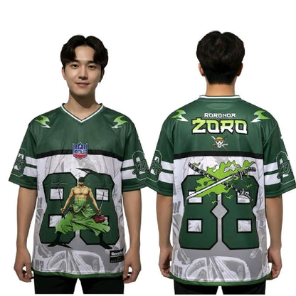 2526 New Bandai Anime One Piece Luffy Summer Jersey T-shirt Oversized 3D Adult and Children's Multifunctional Top Christmas