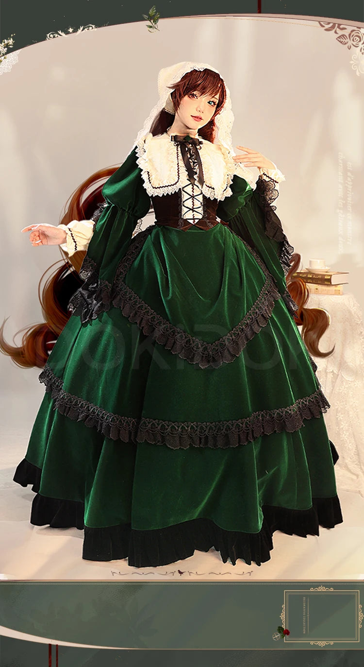 Suiseiseki Cosplay Costume Anime Rozen Maiden Cosplay DokiDoki-R Suiseiseki Cosplay Wig Women Long Green Dress Costume