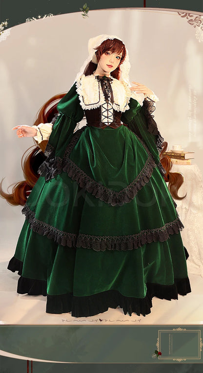 Suiseiseki Cosplay Costume Anime Rozen Maiden Cosplay DokiDoki-R Suiseiseki Cosplay Wig Women Long Green Dress Costume