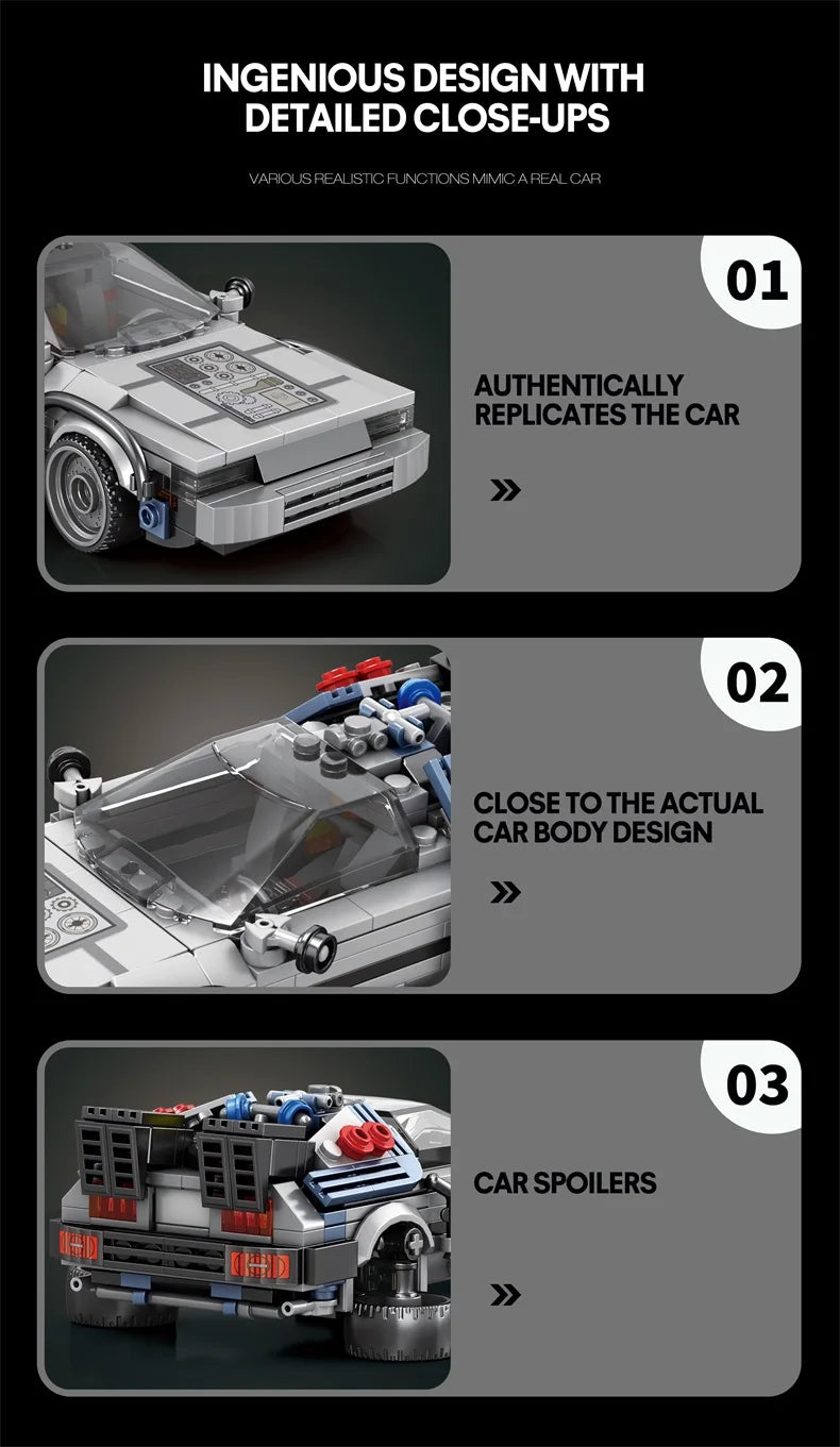 1:24 Classic Movie Racing Car Building Blocks MOC Model Sport Cars Toys Back Future Bricks Vehicle Festival Gifts for Boys Kids