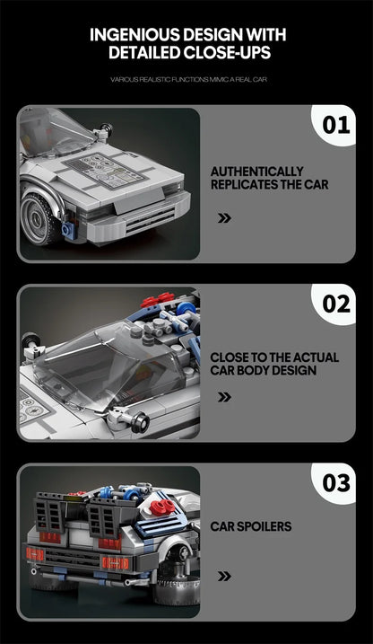 1:24 Classic Movie Racing Car Building Blocks MOC Model Sport Cars Toys Back Future Bricks Vehicle Festival Gifts for Boys Kids