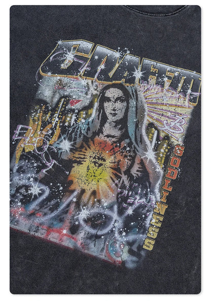 ZODF 2024 Summer 310GSM Cotton T-Shirts For Men Unisex Washed Comfortable High Street Printing T Shirt Tees HY0463