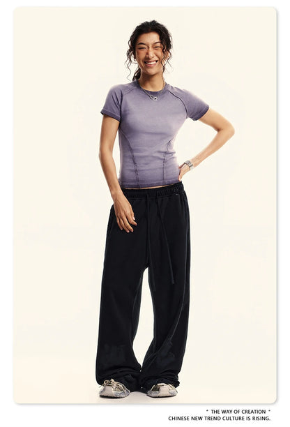 ZODF 2024 Summer Hotweet Washed T Shirt For Women Girls Gradient Raglan Sleeve Comfortable Short Tees Brand Tees HY0826