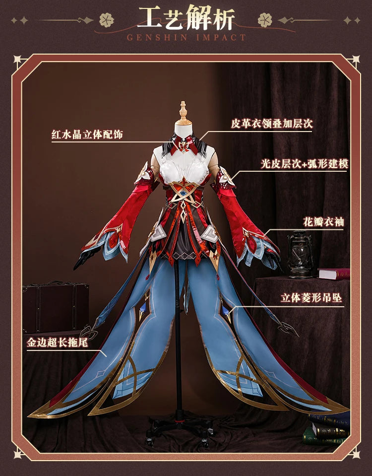 Genshin Impact Alice Cosplay Costume Wig Dress Headwear Ring Game Uniform Halloween Party for Women Girls Role Play Outfit Props