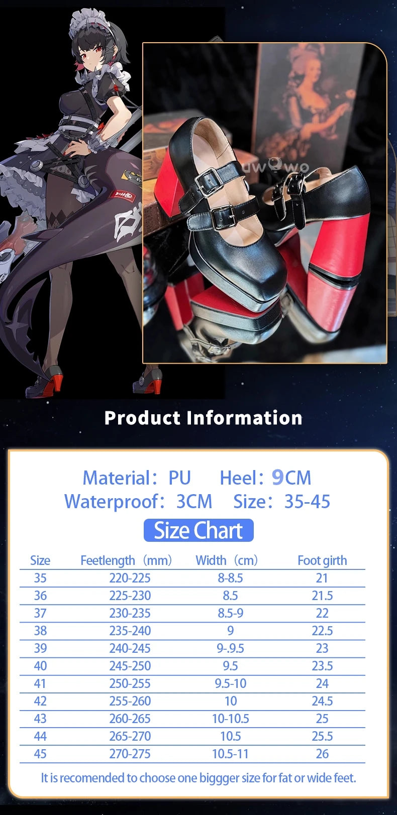 UWOWO  Game Zenless Zone Zero Cosplay /ZZZ Cosplay Ellen Joe Maid Cosplay Shoes Black Red High Heel Shoes Size 35-45