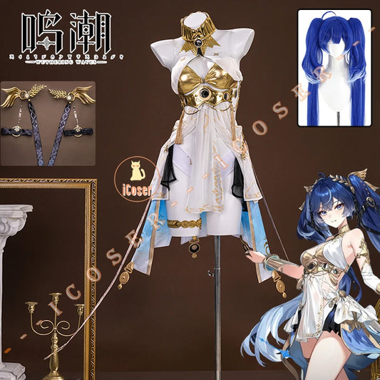 Wuthering Waves Iuno Cosplay Costume Wig Dress Headwear Shorts Rinascita Carnival Halloween Party for Women Girls Props iCoser