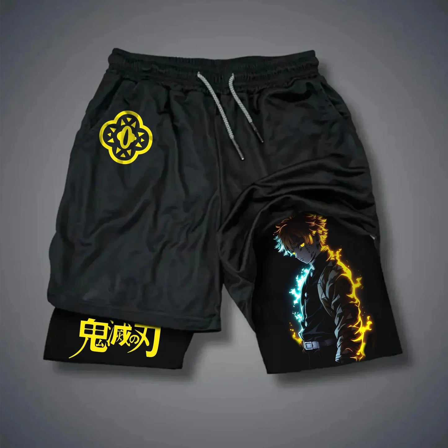 Demon Slayer Anime Men Gym Shorts Quick Dry Double-layer Sports Pants Streetwear Summer Workout Sportswear Fitness Beach Pants