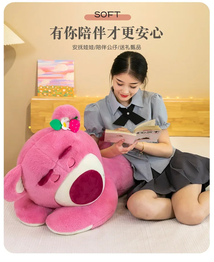 90cm Anime Toy Story Lots-o-Huggin Bear Plush Toy Kawaii Lying Sleeping Lotso Bear Plush Soft Stuffed Doll Pillow Birthday Gift