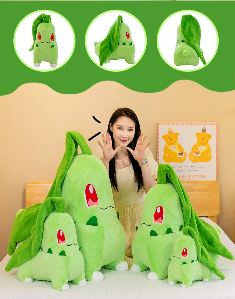 45/60/80cm Big Size Pokemon Chikorita Cartoon Anime Plush Stuffed Doll Room Decoration Plushies Pillow Ornaments Children's Gift
