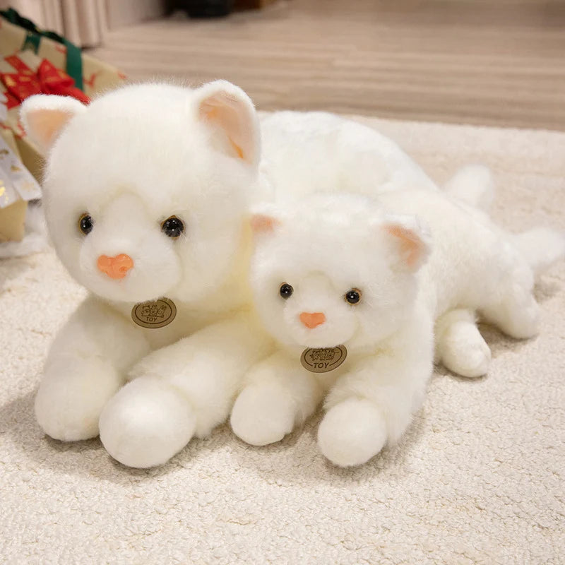 45/60cm Realistic White Cat Plush Toy Cute Lifelike Cat Stuffed Doll Soft Animal Plushies Birthday Gifts For Girl Home Decor