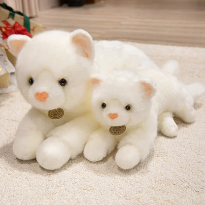 45/60cm Realistic White Cat Plush Toy Cute Lifelike Cat Stuffed Doll Soft Animal Plushies Birthday Gifts For Girl Home Decor