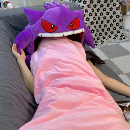 New Pokemon Gengar Cartoon Anime Kawaii Elf Sleep Pillow Dual Purpose Nap Blanket Toys Doll Super Soft Big Mouth Gifts