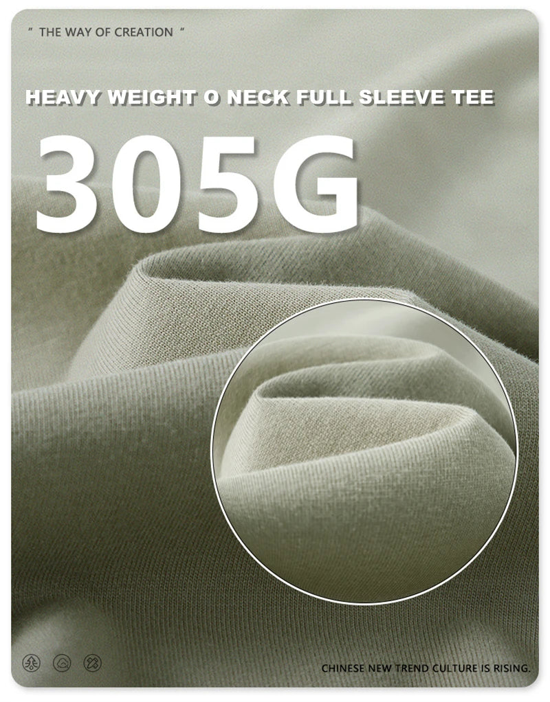 ZODF NEW Autumn Men's Solid Full Sleeve T Shirts Unisex Loose Oversized Casual 305GSM Cotton Basic T-Shirt Brand TEE HY0209