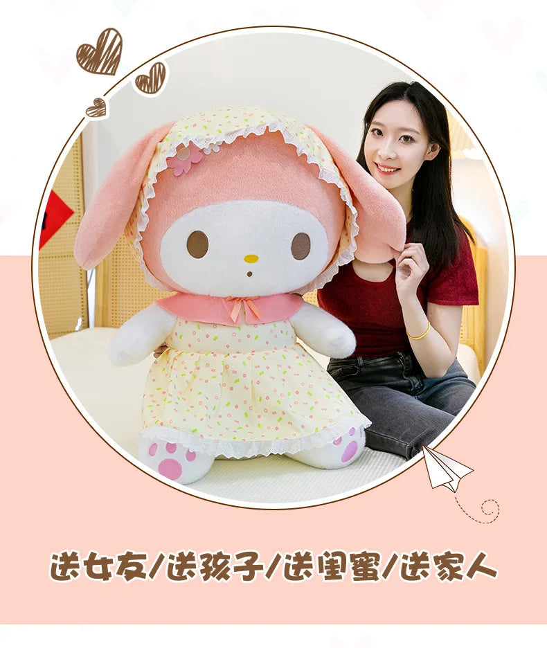 Cute Pastoral Girl Plush Toy Pink My Melody Doll Sleeping Hugging Gift for Kids Birthday Christmas Present for Girls Comforting