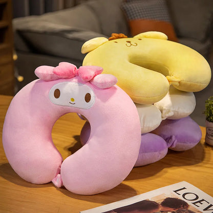 Kuromi My Melody Cinnamoroll Hello Kitty Pom Pom Purin Cute Soft Plush U-shaped Pillow Kawaii Plush Portable Pillow