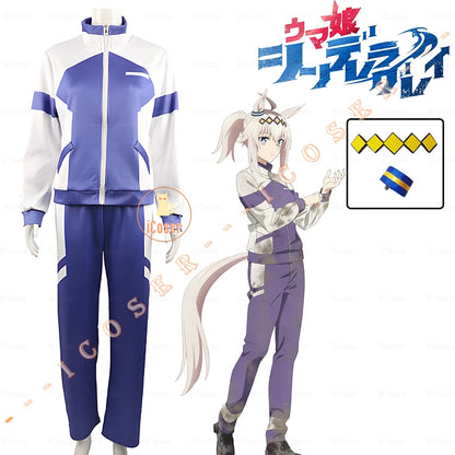 Anime Uma Musume Cinderella Gray Oguri Cap Cosplay Costume Wig Sportswear Headwear Tail Halloween Party for Women Girls Carnival