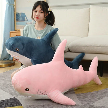 55-140cm Stuffed Lifelike Shark Plush Toy Stuffed Headed Shark Fierce Sea Animals Hug Throw Pillow Cushion for Boy Birthday
