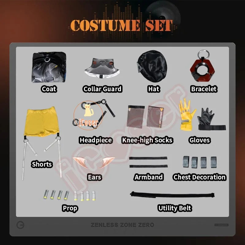 Zenless Zone Zero Orphie Cosplay Costume Wig Uniform Hat Headwear Ear Obol Squad Halloween Party for Women Girls Carnival iCoser