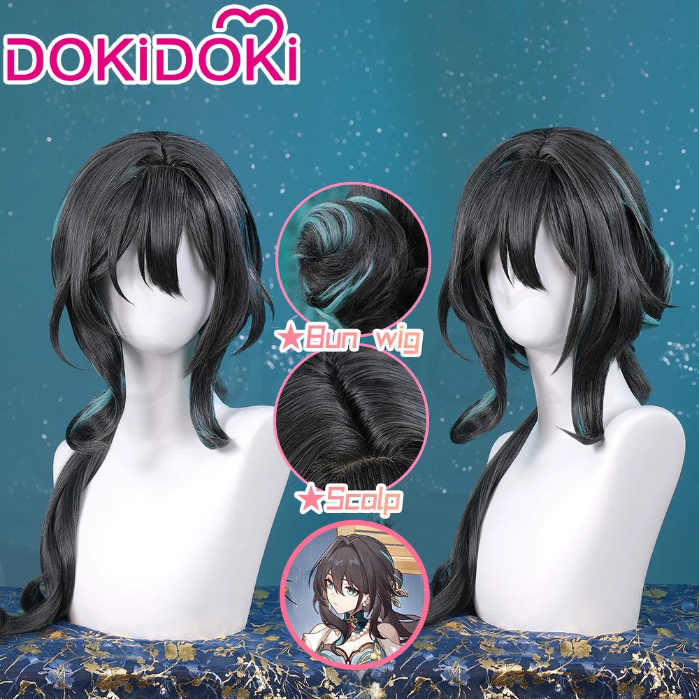 IN STOCK Ruan Mei Wig Game Honkai: Star Rail DokiDoki Cosplay Wig Women 75cm Black Long Hair Honkai Ruanmei Wig Free Wig Cap