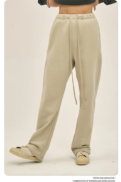 ZODF Fashion 2024 Men Loose Straight Pants Unisex 365gsm Retro Comfortable Sport Solid Drawstring Trousers HY0588