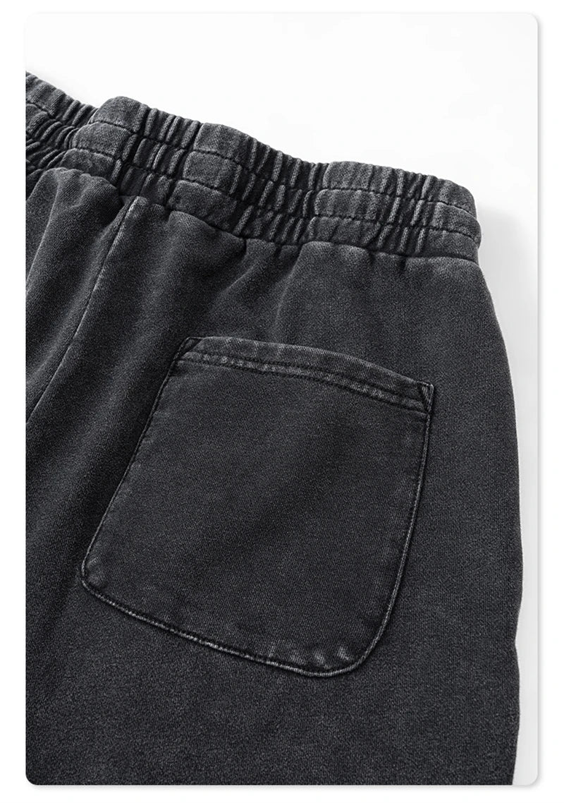 ZODF Retro Men Autumn Washed 380gsm Cotton Unisex High Street Oversized Solid Sport Straight Pants HY0885