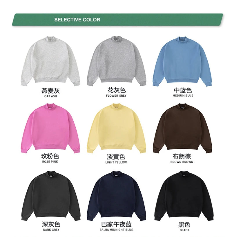 ZODF New Winter Man 345gsm Loose Fit Fleece Sweatshirt Unisex Cusual Boxy Warm Half Turtleneck Pullovers HY1181