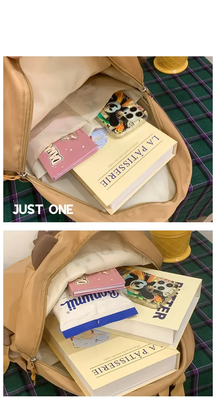 Kawaii Capybara Nylon School Bag Laptop Backpack Cartoon Children's Backpack Travel Casual Book Bags Large Capacity Backpack