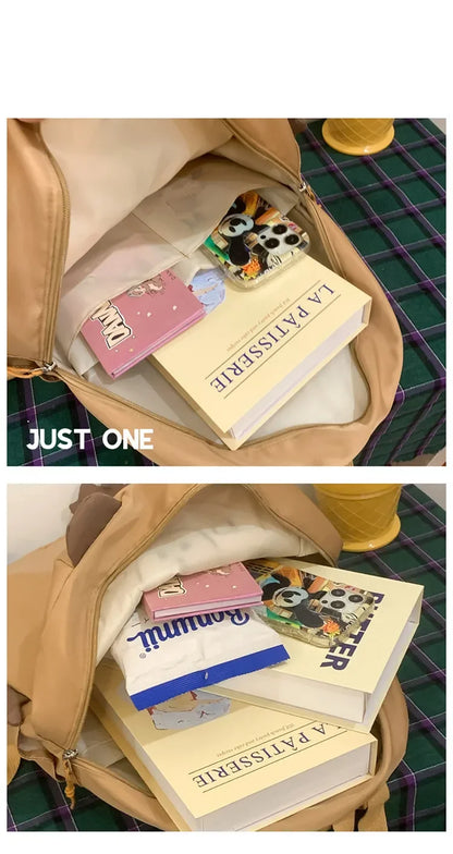 Kawaii Capybara Nylon School Bag Laptop Backpack Cartoon Children's Backpack Travel Casual Book Bags Large Capacity Backpack