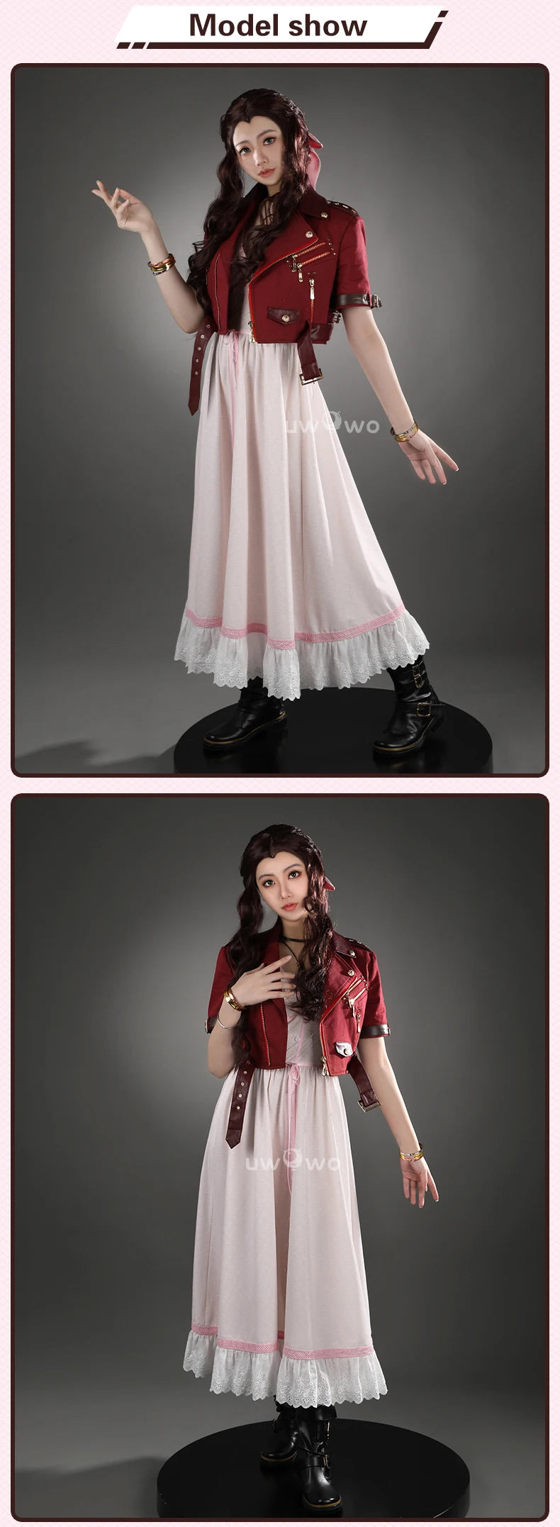 UWOWO Collab Series: FF- 7 Aerithh Cosplay Costume Pink Dress Cosplay Long Dress Halloween Costume