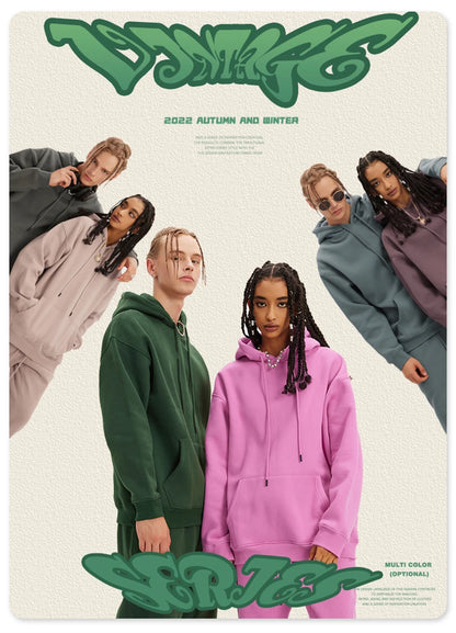 ZODF New Winter Men Basic Thick Fleece 345gsm Hoodies Casual Loose Hip Hop Unisex Hooded Sweatshirt Pullovers Tracksuits HY0010