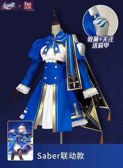 Honkai Star Rail Fate Saber Cosplay Costume Wig Dress Uniform Headwear Halloween Party for Women Girls Role Play Props Cos Gifts