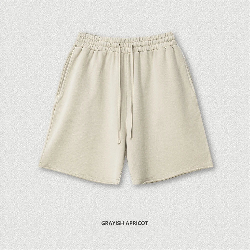 ZODF Retro Summer Washed 370gsm Cotton Shorts For Men Unisex High Street Loose Edge Distressed Solid Shorts Brand Clothes HY1023