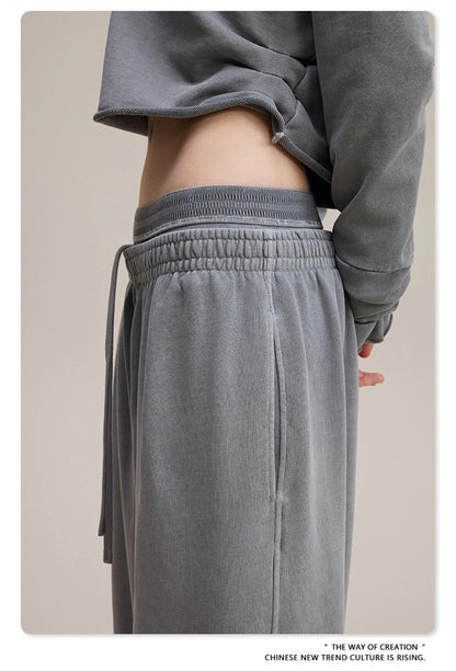 ZODF Retro Women Washed 370gsm Straight Pants Vintage Girls Female Loose Double Waist Wide Leg Cotton Trousers HY1150