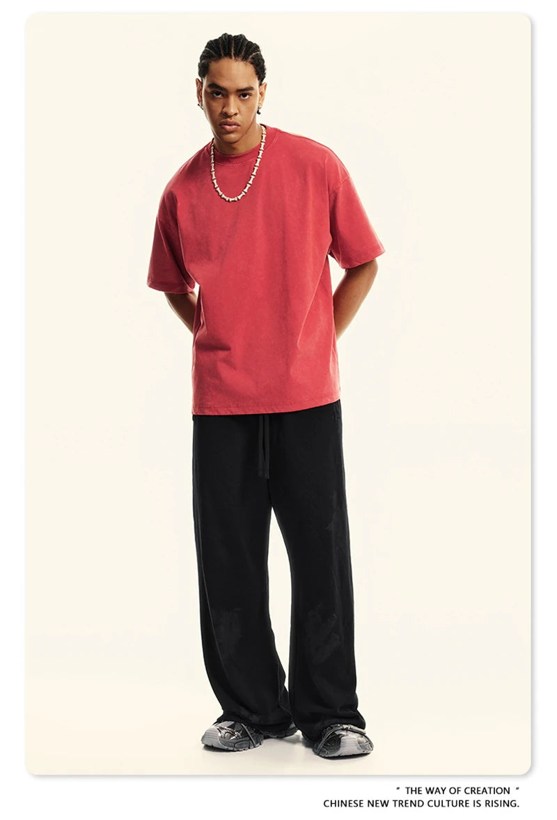 ZODF Vintage 2024 Summer Men Washed Solid 230gsm T-Shirts Unisex Ripped Breathable Quick Dry Cooling Feeling T Shirt Tees HY0801