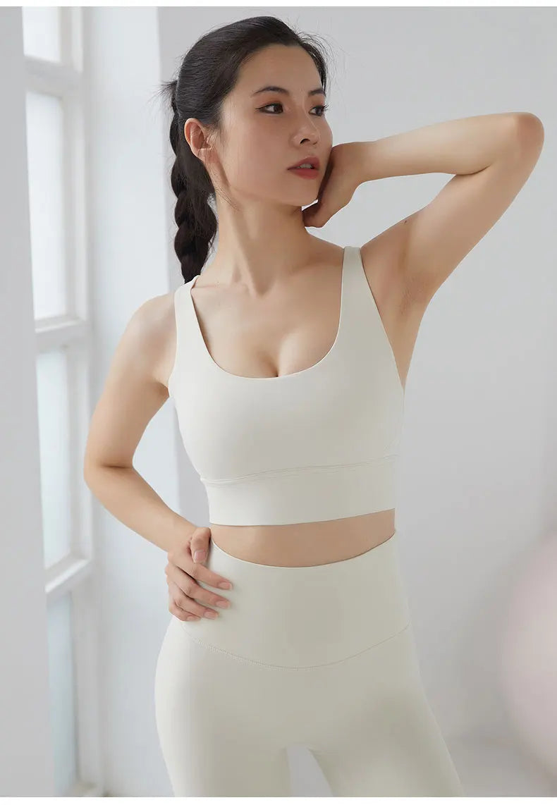 2 Piece Yoga Set Solid Color Women's High Waisted Leggings Tight-Fitting Quick-Drying Running Underwear Cross Bra Fitness Suit