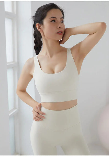 2 Piece Yoga Set Solid Color Women's High Waisted Leggings Tight-Fitting Quick-Drying Running Underwear Cross Bra Fitness Suit