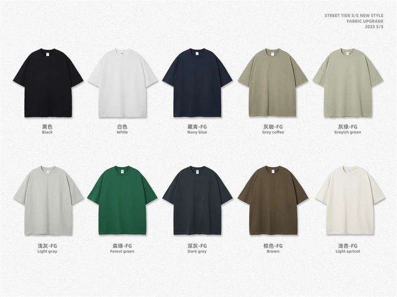 ZODF New Summer Men 275gsm Cotton T Shirts Unisex Women High Street Oversized FG Noshrink Solid T-Shirt Streetwears HY0152